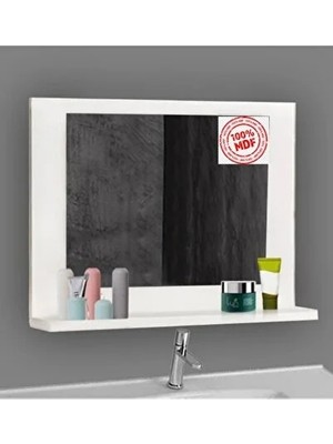 Beyaz 60X45 Raflı Lavabo Aynası ve Düzenleyici Dolap