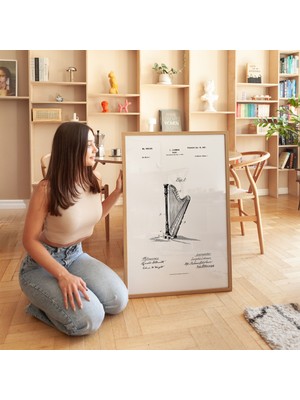 Pegziz Arp Paten Çizimi Tablosu Müzik Aleti Duvar Dekor Tablo