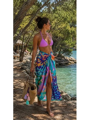 Bolder Stella-Turkuaz Navy Blue Desen Pareo Iç Göstermeyen Parlak KUMAŞ-95CM*145CM