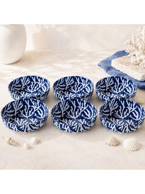 Sarkap Home 10 cm Çap, 3.2 cm Yükseklik 6'lı Mavi Mercan Dondurmalık ve Çerezlik Seti