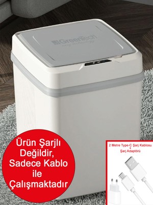 Greentech Sensörlü Kablolu (Şarjsız) 12 Litre Çöp Kovası / GT-SC01K Beyaz