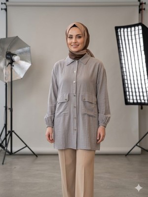 Ceyhan Kadın Büyük Beden Keten Kumaş Düğmeli Yazlık Ceket/gömlek