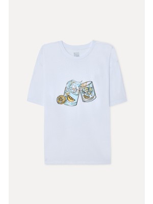 Mudo Erkek Beyaz Baskılı Comfort Fit Bisiklet Yaka T-Shirt