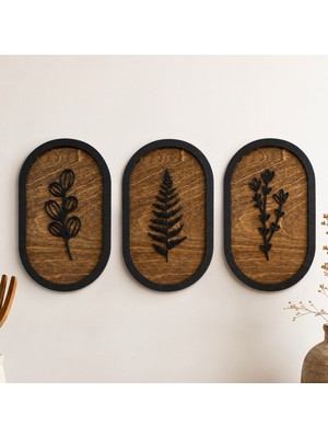Hippodeco Minimalist Ahşap Yaprak Duvar Süsü 3 Parça Dekoratif Tablo
