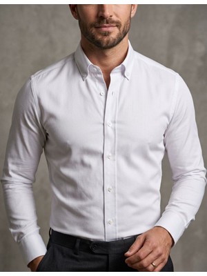 Torivalli Collection Dar Kesim Slim Fit Yaka Düğmeli Cepsiz Mevsimlik Uzun Kollu Gabardin Kumaş Erkek Gömlek