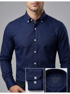 Torivalli Collection Dar Kesim Slim Fit Yaka Düğmeli Cepsiz Mevsimlik Uzun Kollu Gabardin Kumaş Erkek Gömlek