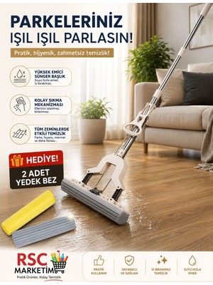 Rsc Marketim Kelebek Mop Kendinden Sıkmalı Setli Temizlik Seti 2 Adet Yedek Başlık