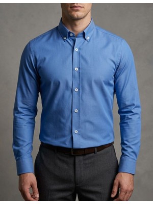 Torivalli Collection Dar Kesim Slim Fit Yaka Düğmeli Cepsiz Mevsimlik Uzun Kollu Gabardin Kumaş Erkek Gömlek