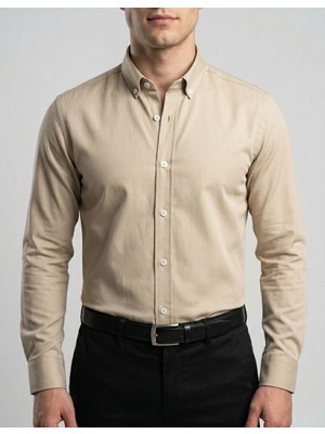 Torivalli Collection Dar Kesim Slim Fit Yaka Düğmeli Cepsiz Mevsimlik Uzun Kollu Gabardin Kumaş Erkek Gömlek