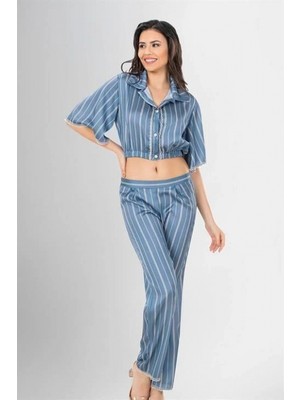 MiraLive   2'li Desenli Saten Pijama Takımı