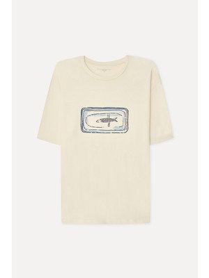 Mudo Erkek Taş Rengi Baskılı Comfort Fit Bisiklet Yaka T-Shirt