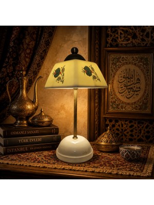 Qtahya Art Abajur-Masa ve Gece Lambası-Dekoratif-Şeffaf Porselen-El Yapımı-Porselen Şapkalı-Krem Gövde