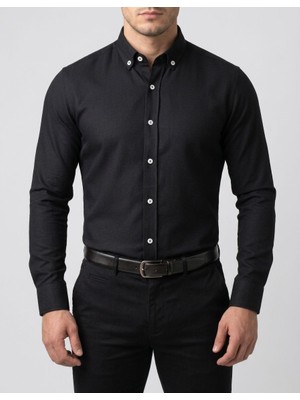 Torivalli Collection Dar Kesim Slim Fit Yaka Düğmeli Cepsiz Mevsimlik Uzun Kollu Gabardin Kumaş Erkek Gömlek