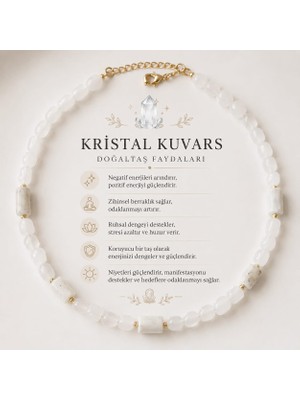 Bng Aksesuar Kristal Kuvars Doğaltaş Kadın Kolye Beyaz