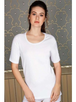 MiraLive   Pamuklu Ribana Geniş Yaka Kısa Kol Fanila T-Shirt
