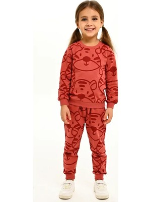 Luggi Baby Bisiklet Yaka Baskılı Kız Bebek Sweatshirt ve Eşofman Alt 2'li