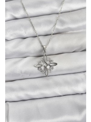 Pileli Store  316L Çelik Zincir Gümüş Renk Sonsuzluk Model Zirkon Taşlı Kadın Kolye TG27BKO10872