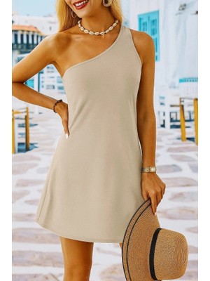 Defy Moda Kadın Tek Omuz Askılı Krep Mini Elbise