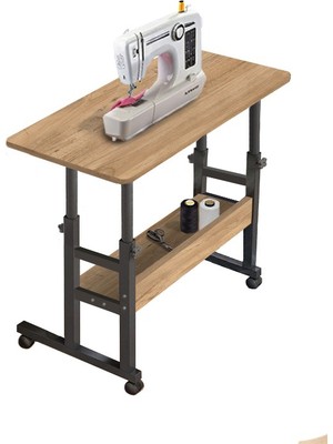 servetavcı Yükseklik Ayarlı Dikiş Makinesi Sehpası - Atlantik Çam  (Frenli Tekerli) 80X40 Oval Kenar
