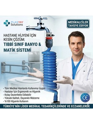 Plasyay Spiral Wc Banyo Balkon Yıkama Hortum Seti Duvar Sabitlemeli  3 Metre Mavi