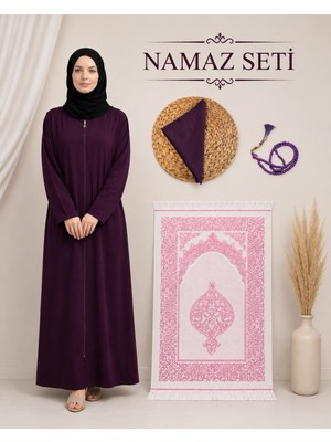 Bilenler Kadın Namaz Seti Fermuarlı Viskon Namaz Elbisesi Örtü Inci Tesbih Seccade M1001