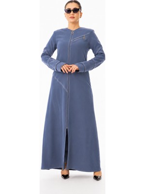 Zerenay Moda 5541 Çizgi Geçişli Önden Fermuarlı Mario  Keten Ferace#26#