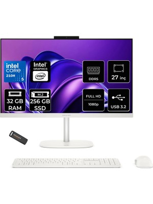 Hp Omnistudio 27 Core 5 210H 32GB Ram 256GB SSD 27" Fhd Freedos D62C1EAPN316 Beyaz All In One Bilgisayar + Per4 USB