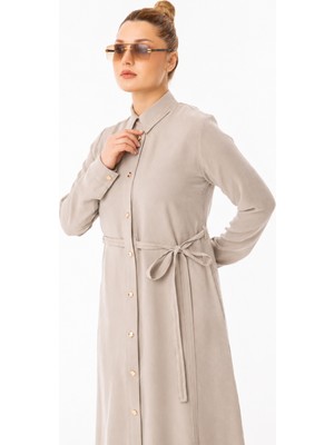 Zerenay Moda 5653 Beli Kemer Detaylı Önü Çıt Çıtlı Keten Kap #2026#