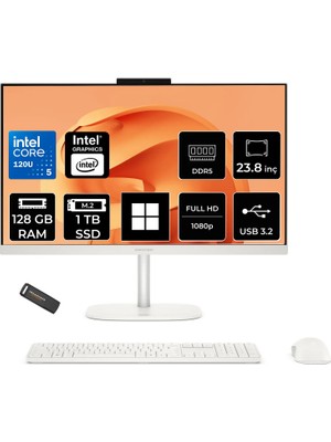 Hp Omnistudio 24 Core 5 120U 128GB Ram 1tb SSD 23.8" Fhd 75Hz WIN11 Pro D61Z0EAPN448 Beyaz All In One Bilgisayar + Per4 USB