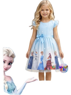Elsa Anna Frozen Elbise Mavi Elbise Elsa Anna Baskılı Elbise Doğum Günü Parti Düğün Davet Bayram Elbise Kostüm