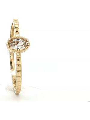 Sanal Kuyumculuk 14 Ayar Altın Oval Solitaire Taşlı Yüzük (Eklem)