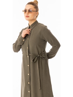 Zerenay Moda 5653 Beli Kemer Detaylı Önü Çıt Çıtlı Keten Kap #2026#
