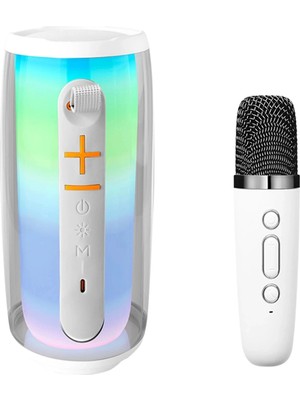 Mey Ithalat®  Pluse 6 Mikrofonlu Rgb Kablosuz Hoparlör - Beyaz