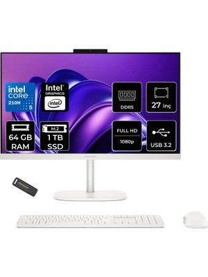 Hp Omnistudio 27 Core 5 210H 64GB Ram 1tb SSD 27" Fhd Freedos D62C1EAPN333 Beyaz All In One Bilgisayar + Per4 USB