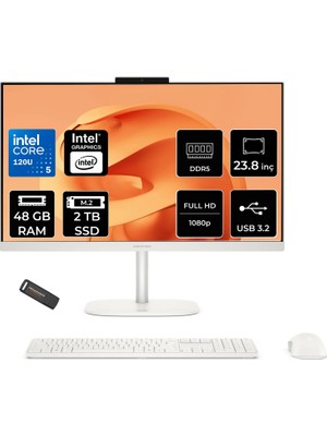 Hp Omnistudio 24 Core 5 120U 48GB Ram 2tb SSD 23.8" Fhd 75Hz Freedos D61Z0EAPN329 Beyaz All In One Bilgisayar + Per4 USB