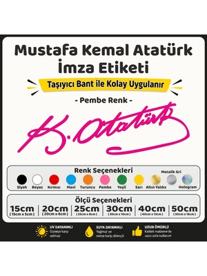 Sb Store Atatürk Imza Sticker Etiket - Pembe Renk