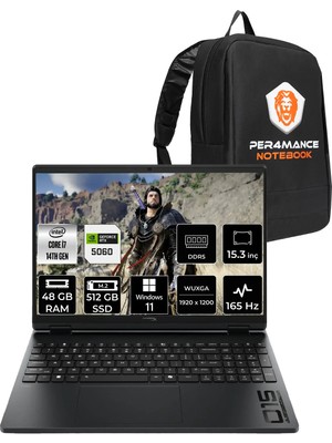 Hp Hyperx Omen 15 Core I7 14650HX RTX5060 8gb 48GB Ram 512GB SSD 15.3" Fhd+ 165Hz WIN11 Home D2RC3EAPN377 Gaming Laptop + Per4 Çanta