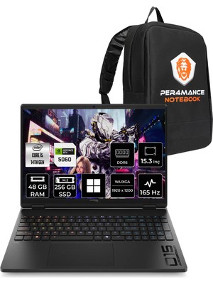 Hp Hyperx Omen 15 Core I5 14500HX RTX5060 8gb 40GB Ram 4tb SSD 15.3" Fhd+ 165Hz WIN11 Pro D2TT0EAPN425 Gaming Laptop + Per4 Çanta