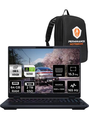 Hp Hyperx Omen 15 Core I5 14450HX RTX5050 8gb 64GB Ram 2tb SSD 15.3" Fhd+ 165Hz Freedos D2QD2EAPN334 Gaming Laptop + Per4 Çanta