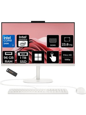Hp Omnistudio 24 Core 7 240H 96GB Ram 1tb SSD 23.8" Fhd 75Hz Touch WIN11 Pro D62KSEAPN443 Beyaz All In One Bilgisayar + Per4 USB