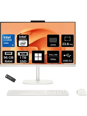 Hp Omnistudio 24 Core 5 120U 96GB Ram 1tb SSD 23.8" Fhd 75Hz WIN11 Home D61Z0EAPN393 Beyaz All In One Bilgisayar + Per4 USB