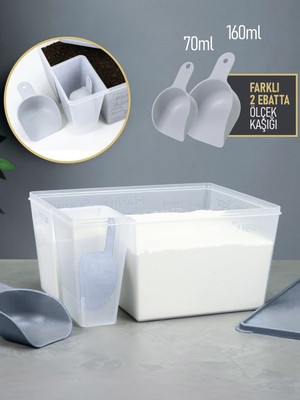 Beylini 6.5 Litre Kapaklı Saklama Kabı Ölçü Kaşıklı Un Şeker Deterjan Bakliyat Erzak Tahıl Çok Amaçlı Saklama Taşıma Kutusu