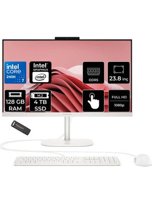 Hp Omnistudio 24 Core 7 240H 128GB Ram 4tb SSD 23.8" Fhd 75Hz Touch Freedos D62KSEAPN350 Beyaz All In One Bilgisayar + Per4 USB