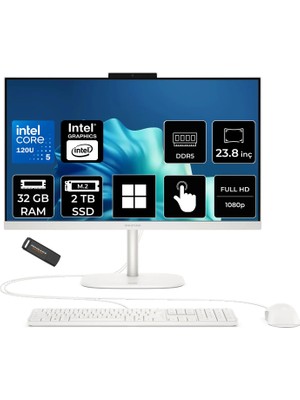 Hp Omnistudio 24 Core 5 120U 32GB Ram 2tb SSD 23.8" Fhd 75Hz Touch WIN11 Pro D62KVEAPN419 Beyaz All In One Bilgisayar + Per4 USB