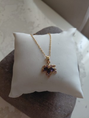 Lavante Butik Çınar Yaprağı Kolye Zirkon Taşlı Çelik Yaprak Kolye