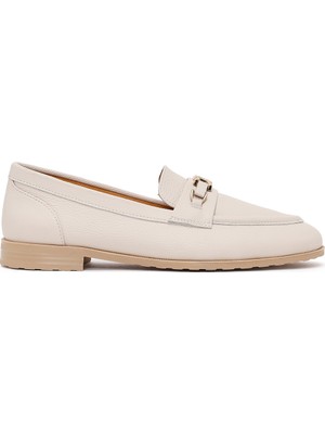 Derimod Kadın Krem Tokalı Maskülen Deri Loafer 26PFD2300FT