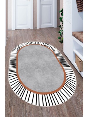 Mortapi Modern Çizgili Oval Dijital Baskılı Kaymaz Taban Yıkanabilir Halı Salon Oturma Odası Antre Hol Halıs