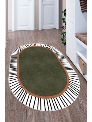 Mortapi Modern Çizgili Oval Dijital Baskılı Kaymaz Taban Yıkanabilir Halı Salon Oturma Odası Antre Hol Halıs