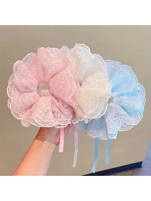 Efna Store Işlemeli Güpür Tül Kumaş Detaylı 21 cm Ayarlanabilir Fransız Topuzu,balerin,simit Topuz Tokası 1 Adet