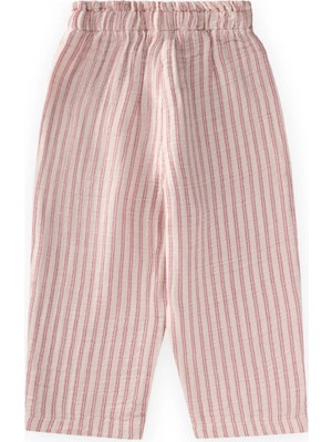 Cigit Organic Beli Fırfırlı Geniş Kesim Müslin Pantolon 1-10 Yaş Fuşya Çift Çizgili